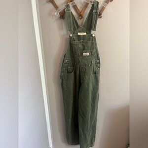 Lana Roux green wash overalls 90s style wide leg size S see measurements Y2K